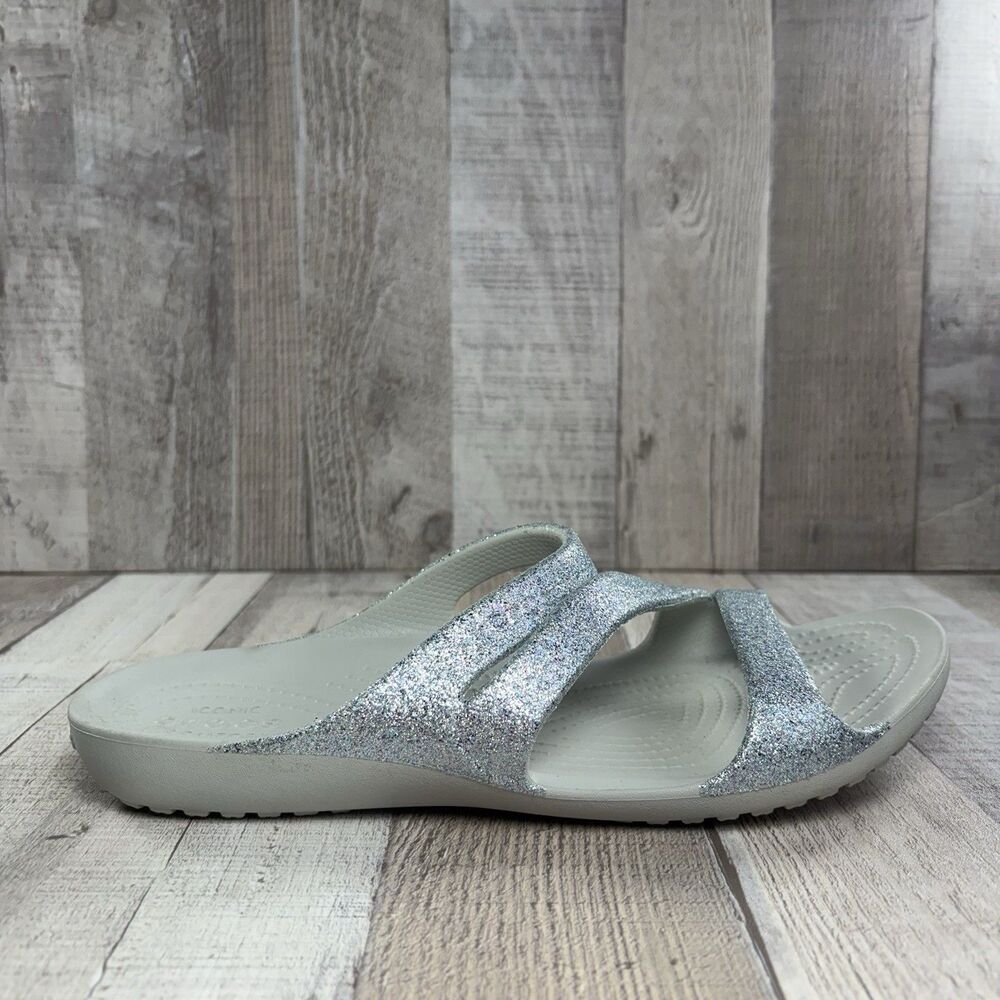 Crocs Women's 9 Kadee II Sandals Slide Strappy Comfort Waterproof Glitter Silver - Picture 7 of 11